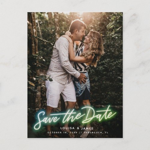 Neon Vertical Photo Save the Date Postcard