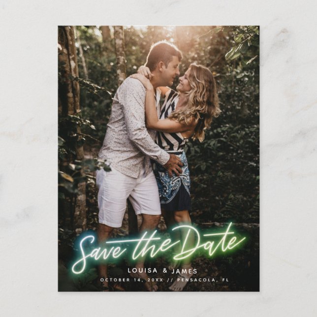 Neon Vertical Photo Save the Date Postcard (Front)