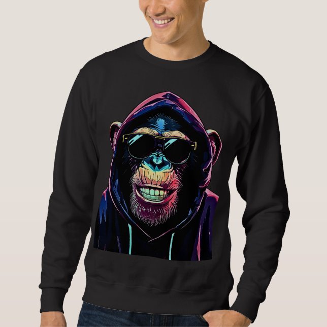 Neon Vibe – Stylish Chimpanzee in Hoodie and Sungl (Front)