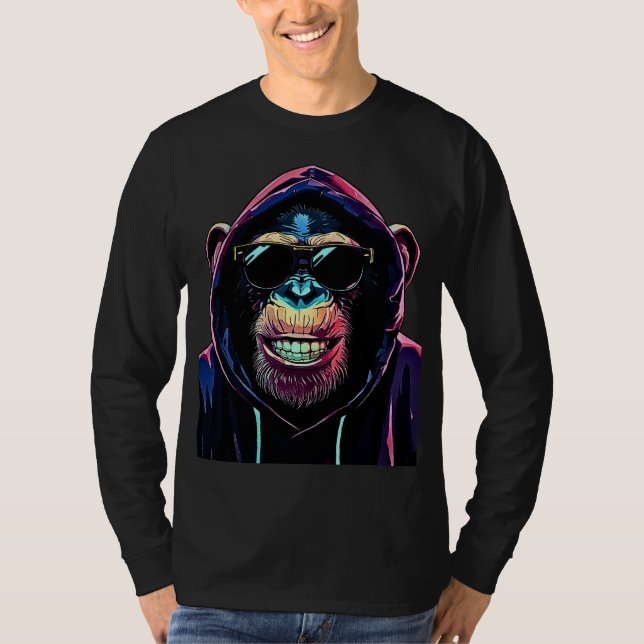Neon Vibe – Stylish Chimpanzee in Hoodie and Sungl T-Shirt (Front)