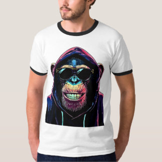 Neon Vibe – Stylish Chimpanzee in Hoodie and Sungl T-Shirt