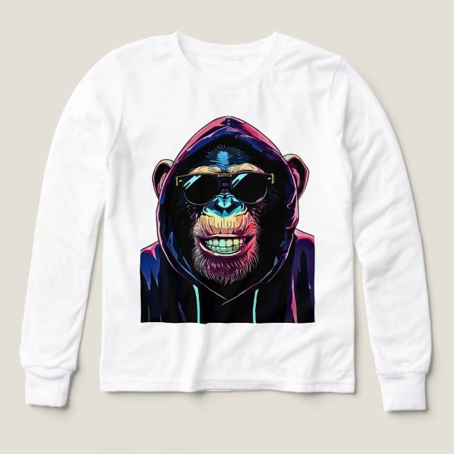 Neon Vibe – Stylish Chimpanzee in Hoodie and Sungl Tri-Blend Shirts (Design Front)