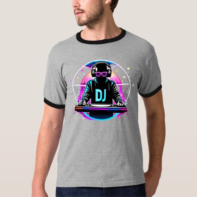 "Neon Vibes: The DJ's Cosmic Beat" T-Shirt (Front)