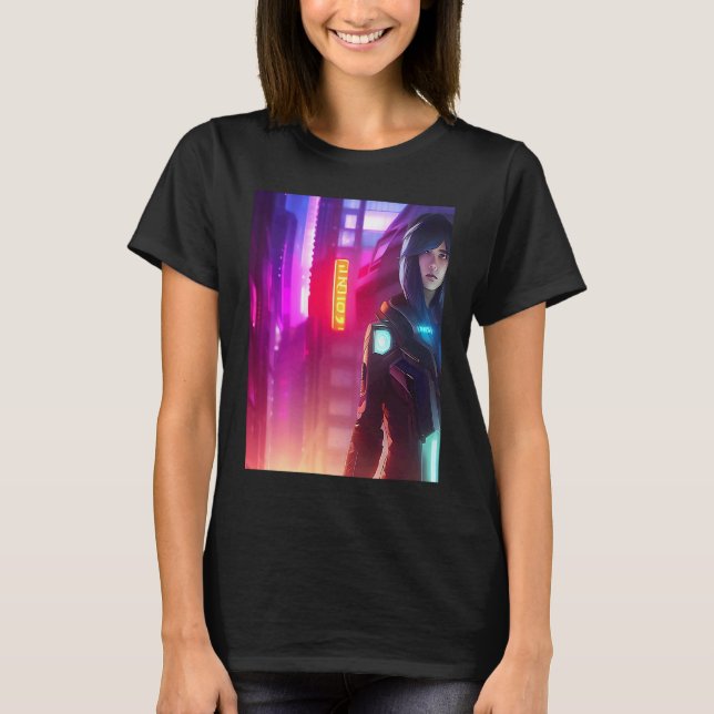Neon Vibrant Woman Girl Pink Red Purple Look City T-Shirt (Front)