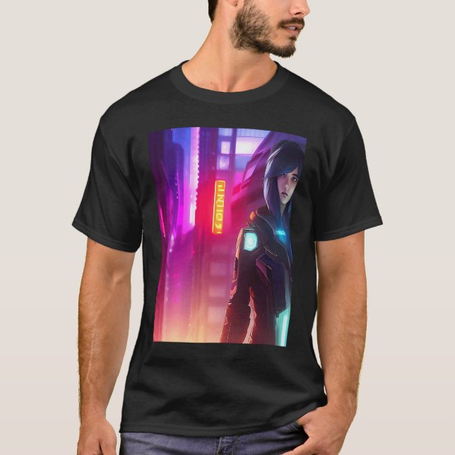 Neon Vibrant Woman Girl Pink Red Purple Look City T-Shirt (Front)