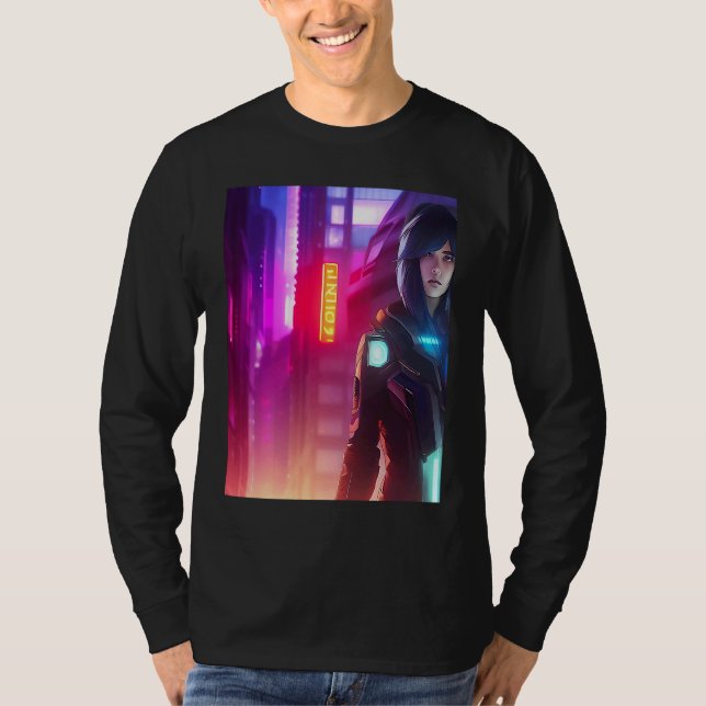 Neon Vibrant Woman Girl Pink Red Purple Look City T-Shirt (Front)