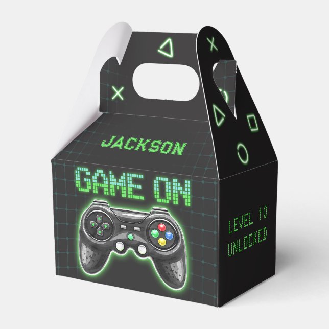 Neon Video Game Arcade Birthday Party Favor Box (Front Side)