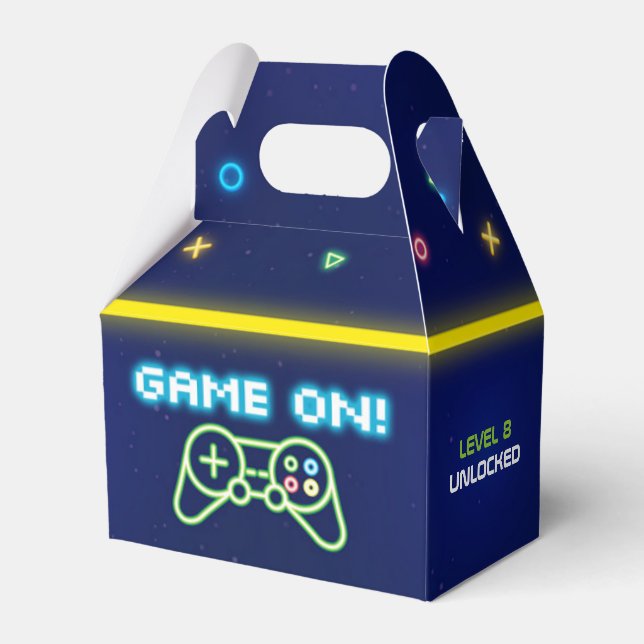 Neon Video Game Arcade Birthday Party Favor Box (Front Side)