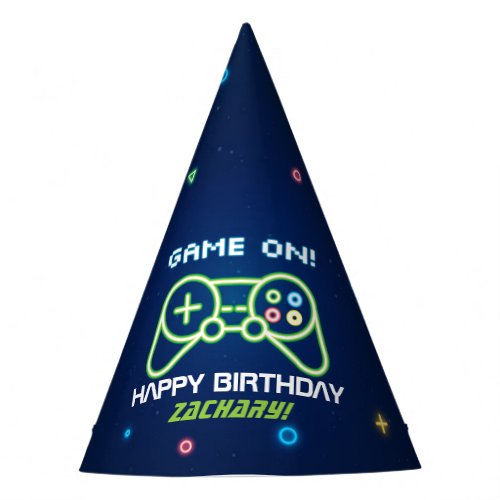 Neon Video Game Arcade Birthday Party Hat