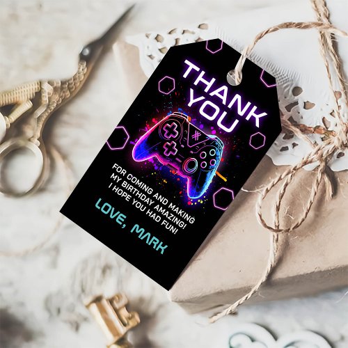 Neon Video Game Arcade Birthday Thank You Gift Tags