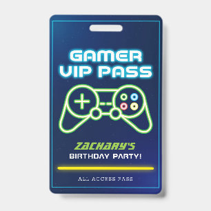 Neon Video Game Arcade Party VIP Badge