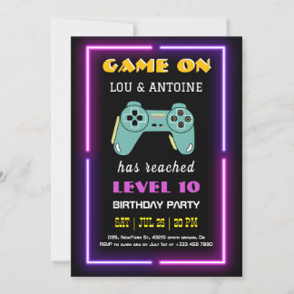 Neon Video Game Birthday Invitation