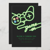 Neon Video Game Birthday Invitation (Front/Back)