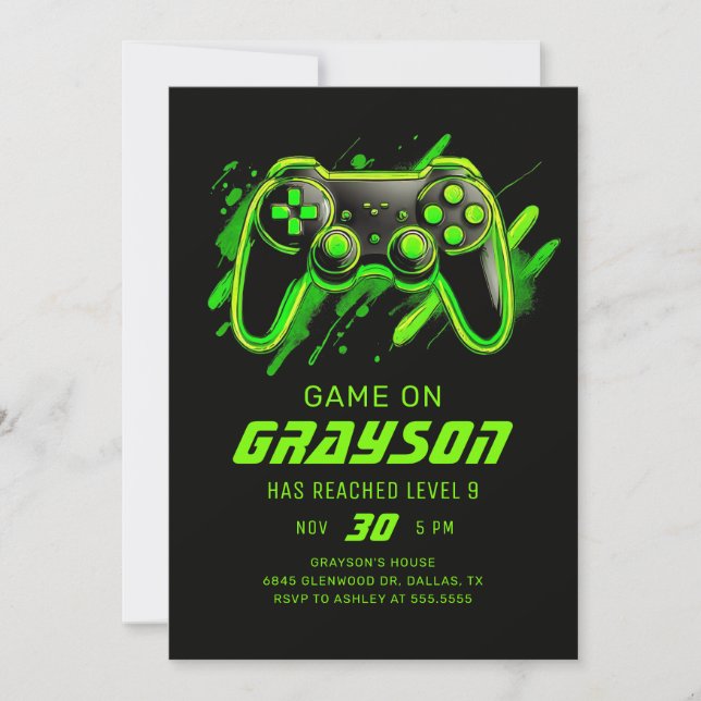 Neon Video Game Gamer Birthday Invitation