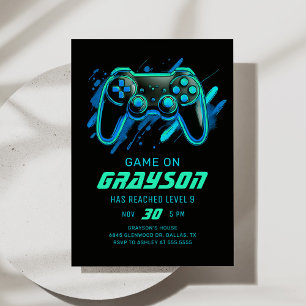 Neon Video Game Gamer Birthday Invitation