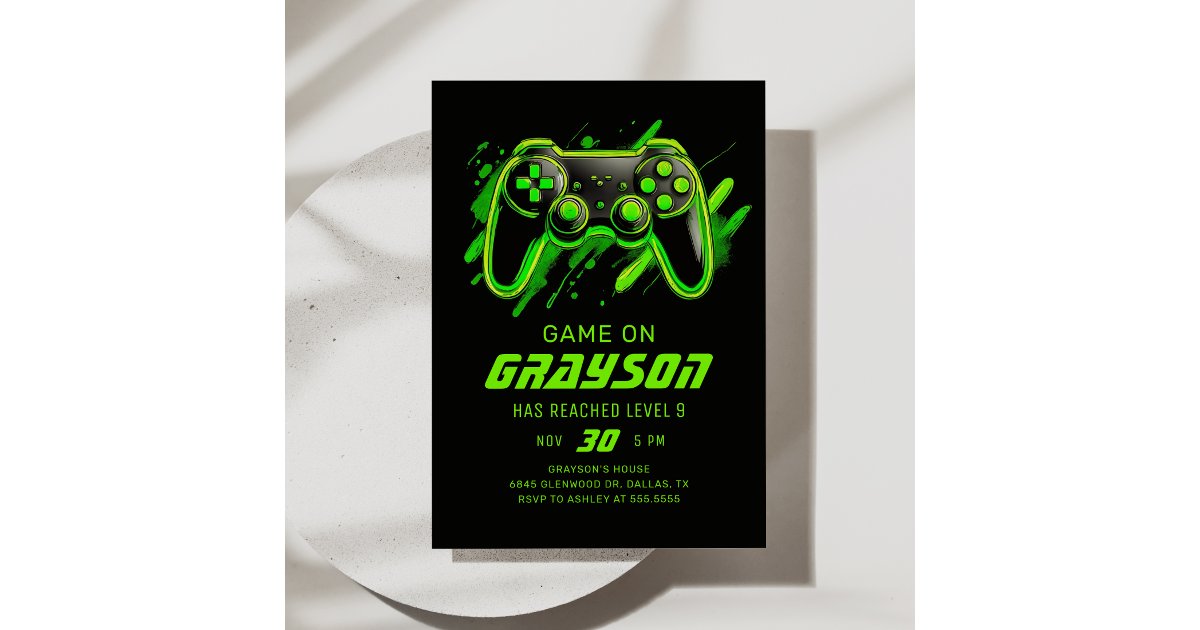 Neon Video Game Gamer Birthday Invitation