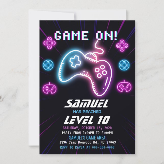 Neon Video Game Truck Arcade Birthday Invitation (Front)