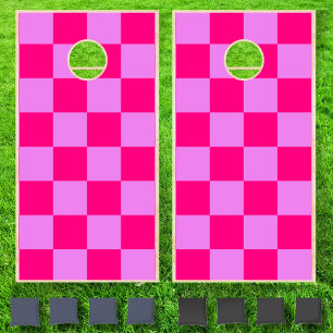 Neon Violet Pink Checkerboard Vintage Cornhole Set