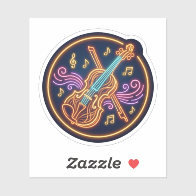 Neon Violin Classical Music Glow Art Sticker (Sheet)