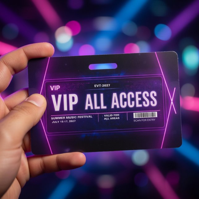 Neon VIP All Access Pass Template with QR Code Badge (Creator Uploaded)