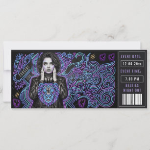Neon VIP Party Ticket Pass   Edgy Teen Girls Night Invitation