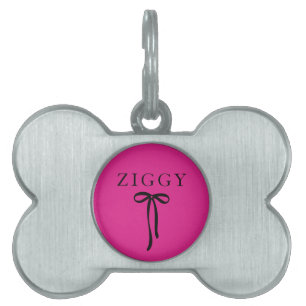 neon vivid pink black bow pet ID tag