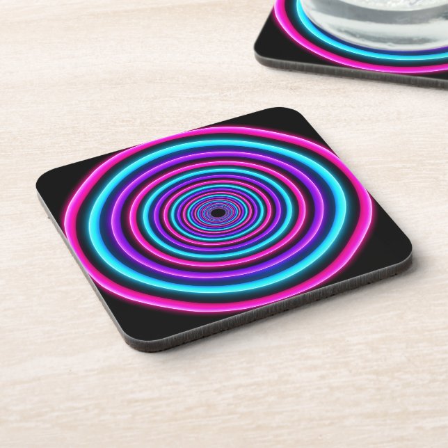 Neon Vortex Rings Beverage Coaster (Left Side)