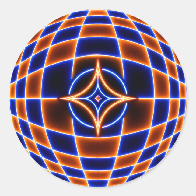 Neon Vortex Star Optical Illusion – Blue Orange Gl Classic Round Sticker (Front)