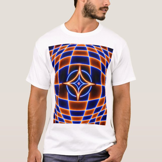 Neon Vortex Star Optical Illusion – Blue Orange Gl T-Shirt (Front)