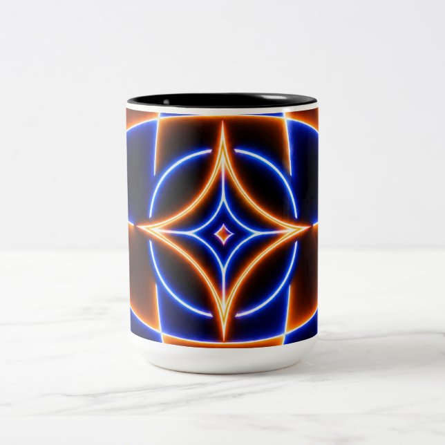 Neon Vortex Star Optical Illusion – Blue Orange Gl Two-Tone Coffee Mug (Center)