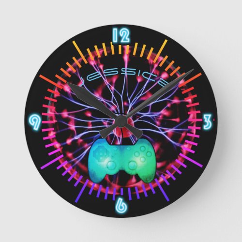 NEON Wall Clock Girl Gamers Plasma Ball