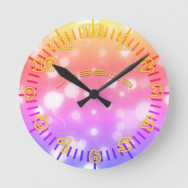 NEON Wall Clock PINK PURPLE Personalized (Front)