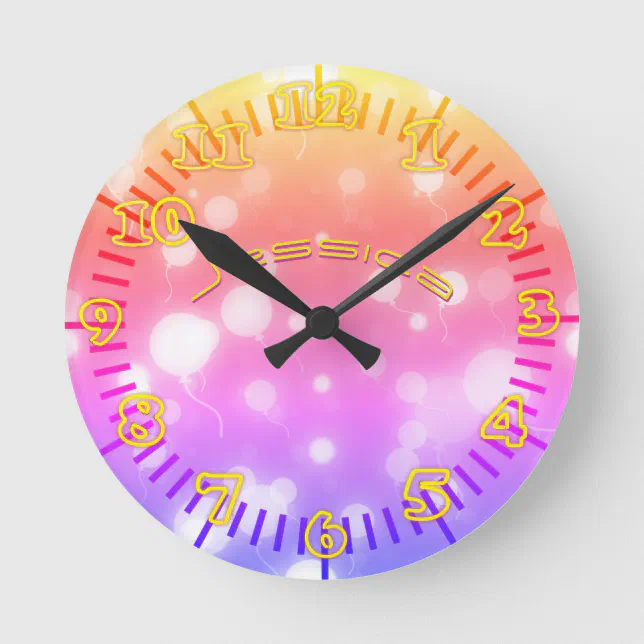 NEON Wall Clock PINK PURPLE Personalized Zazzle