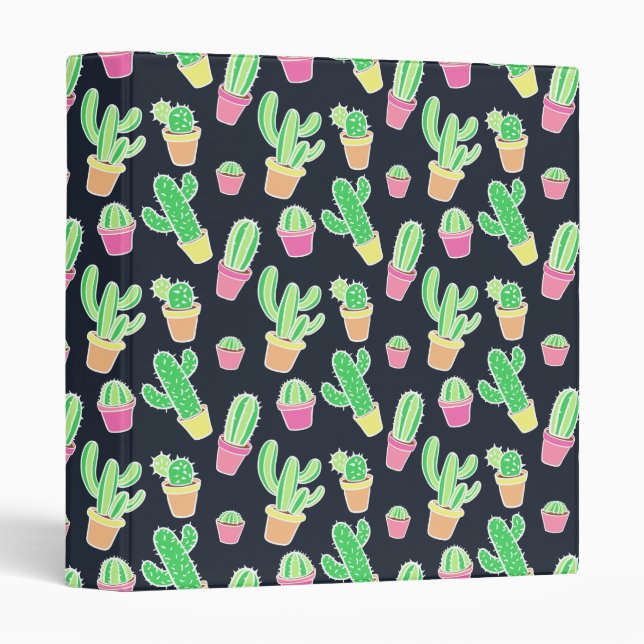 Neon Watercolor Cacti in Pots Pattern Binder (Front/Spine)