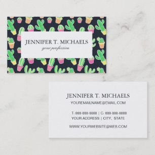 Neon Watercolor Cacti in Pots Pattern Business Card