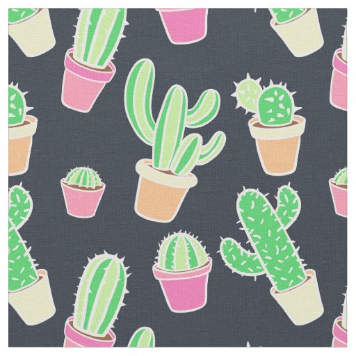 Neon Watercolor Cacti in Pots Pattern Fabric