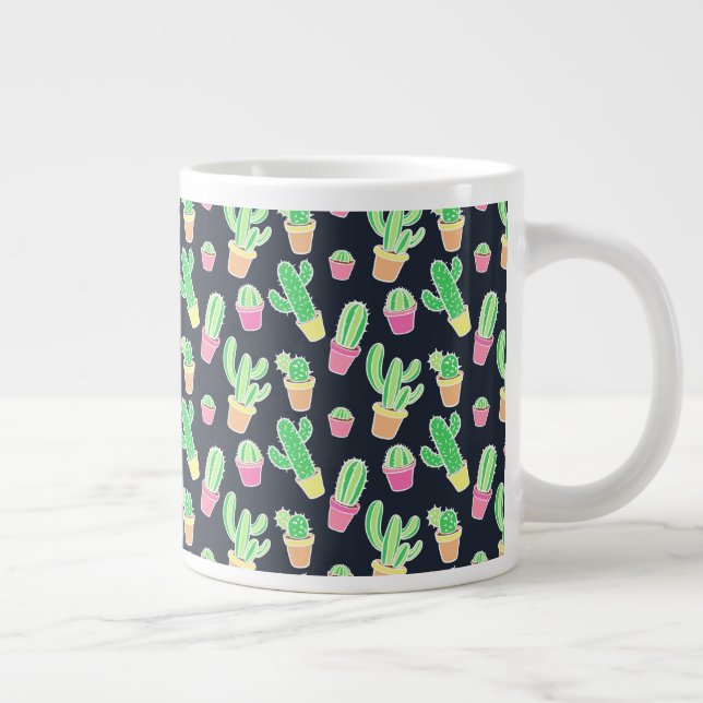 Neon Watercolor Cacti in Pots Pattern Giant Coffee Mug (Right)