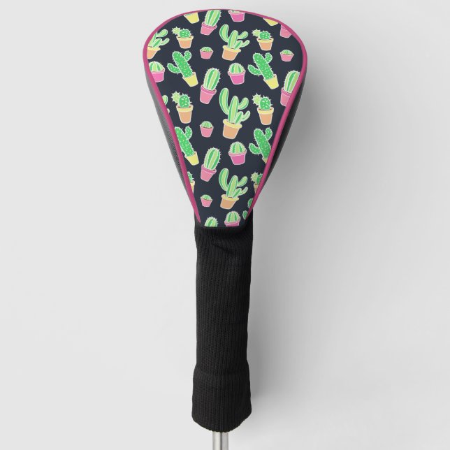 Neon Watercolor Cacti in Pots Pattern Golf Head Cover (Front)