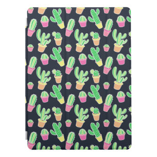 Neon Watercolor Cacti in Pots Pattern iPad Pro Cover