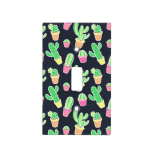 Neon Watercolor Cacti in Pots Pattern Light Switch Cover