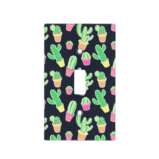 Neon Watercolor Cacti in Pots Pattern Light Switch Cover (Front)