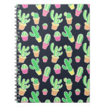 Neon Watercolor Cacti in Pots Pattern Notebook