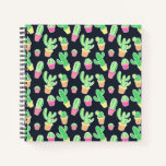 Neon Watercolor Cacti in Pots Pattern Notebook