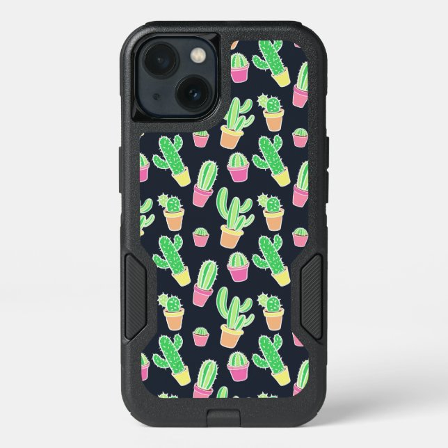 Neon Watercolor Cacti in Pots Pattern Otterbox iPhone Case (Back)
