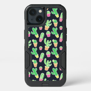 Neon Watercolor Cacti in Pots Pattern iPhone 13 Case