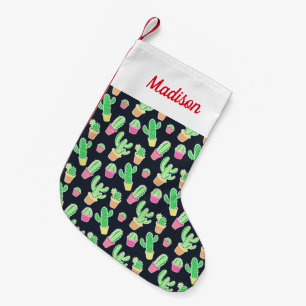 Neon Watercolor Cacti in Pots Pattern Small Christmas Stocking