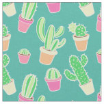 Neon Watercolor Cactus In Pots Pattern Fabric