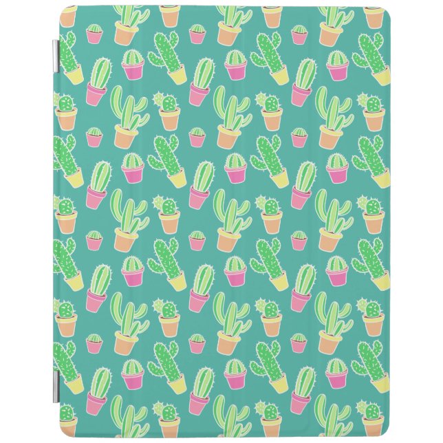 Neon Watercolor Cactus In Pots Pattern iPad Pro Cover (Front)