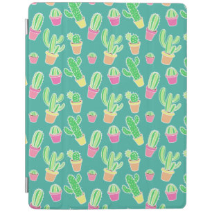 Neon Watercolor Cactus In Pots Pattern iPad Smart Cover