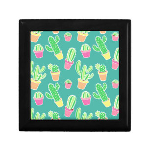 Neon Watercolor Cactus In Pots Pattern Jewelry Box